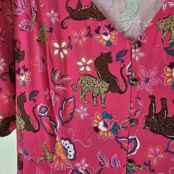 Torrid Pink Midi Button Front Dress 2X Floral Jungle Print Tie Waist - Picture 7 of 15